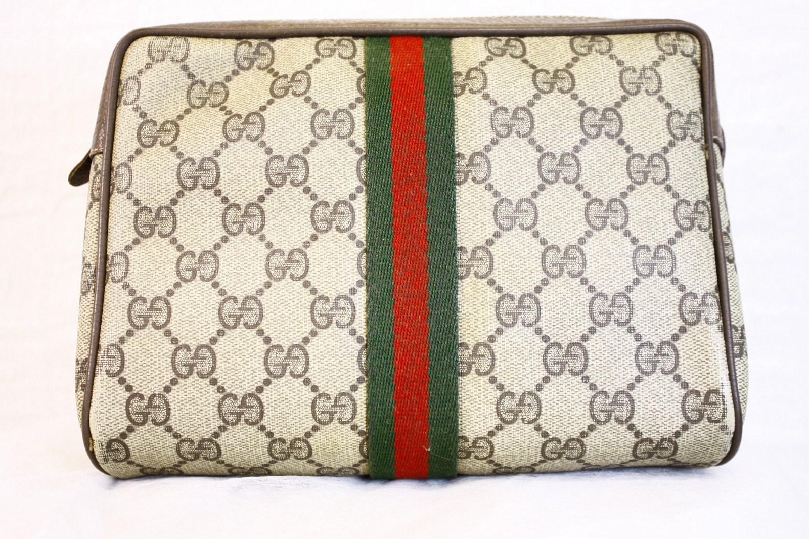 GUCCI GG Supreme Web Sherry Line Clutch Bag PVC Beige Red 89 01 012