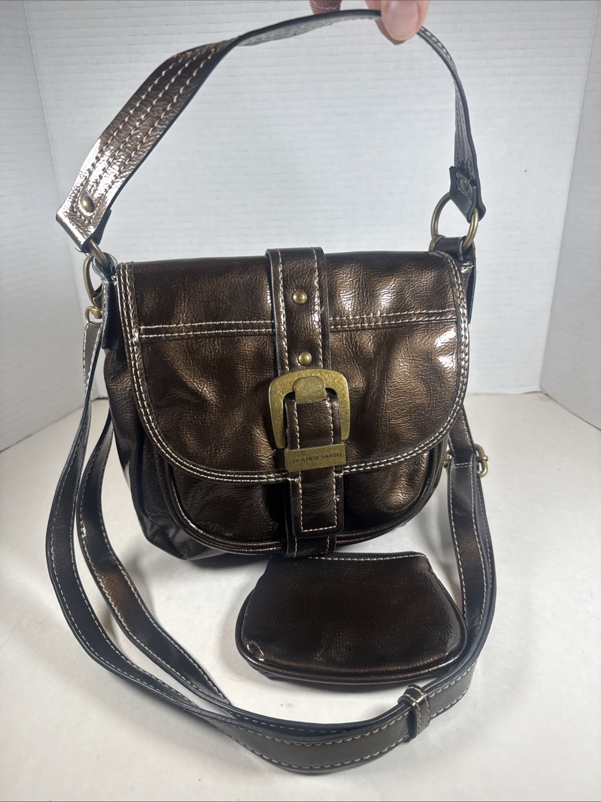 Franco Sarto Copper Faux Leather Women’s Top Handle/Satchel w/ Pouch Det. Strap
