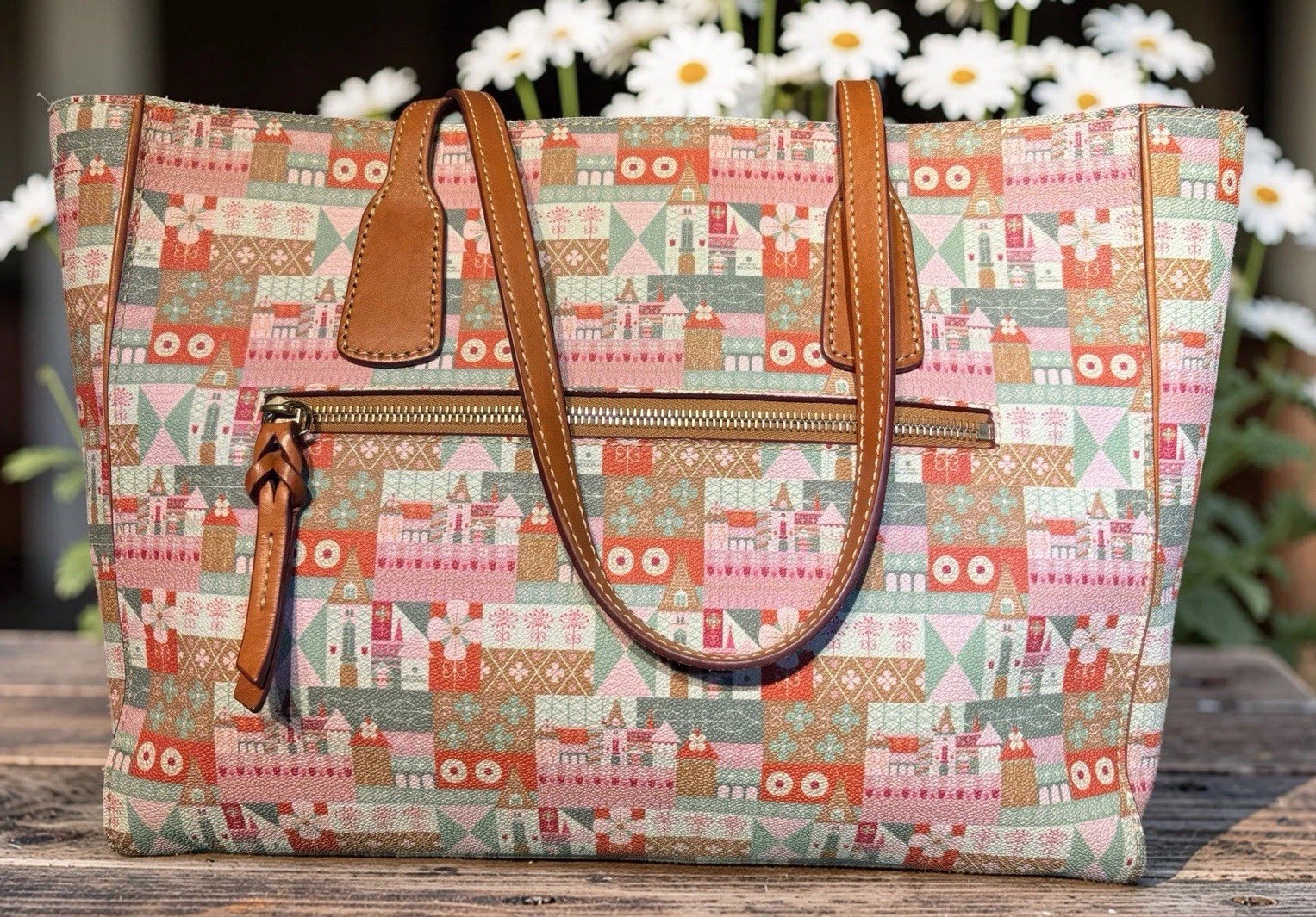 Dooney Bourke Pink Green Biltmore Estate Blooms Ashton Tote Bag Blossom Floral