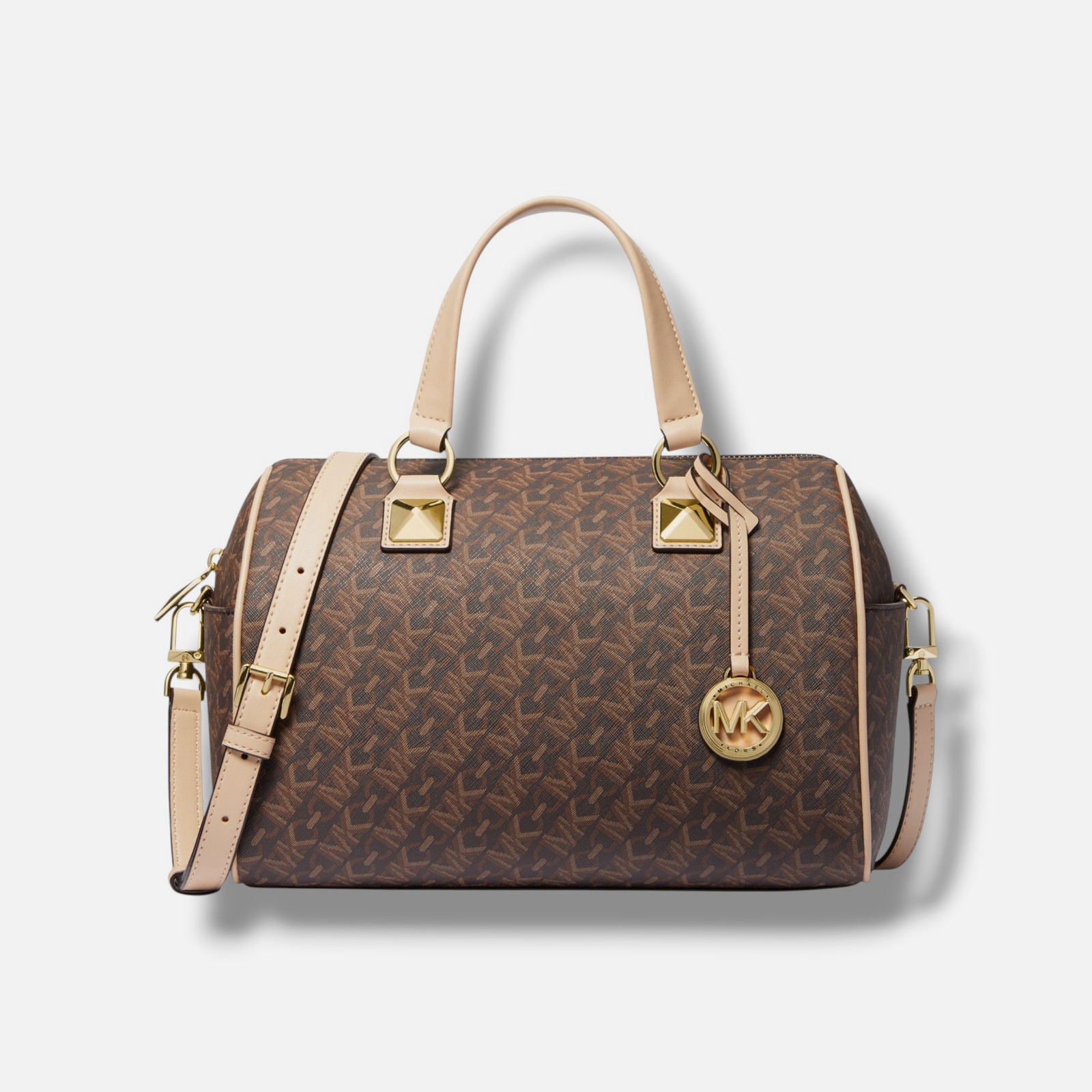 Michael Kors Women Brown Signature Logo Medium Grayson Empire Duffle Satchel Bag