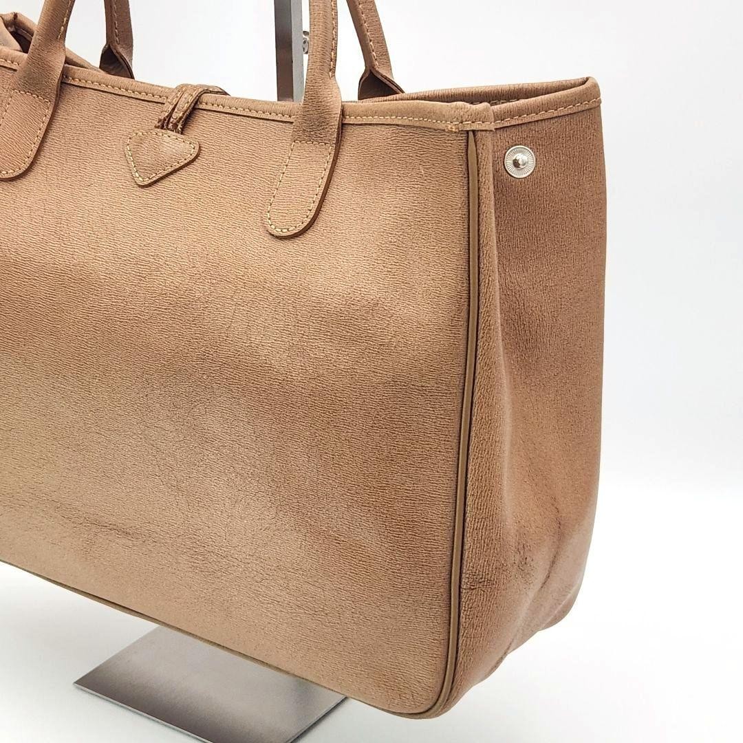 Longchamp Hand Bag Tote Purse Logo ROSEAU Leather Camel Authentic