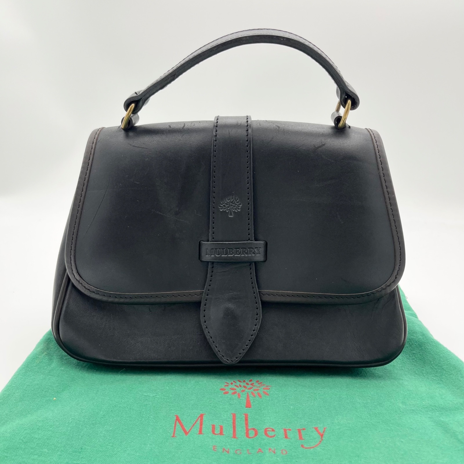 Mulberry logo engraving box calf leather handbag formal Vintage