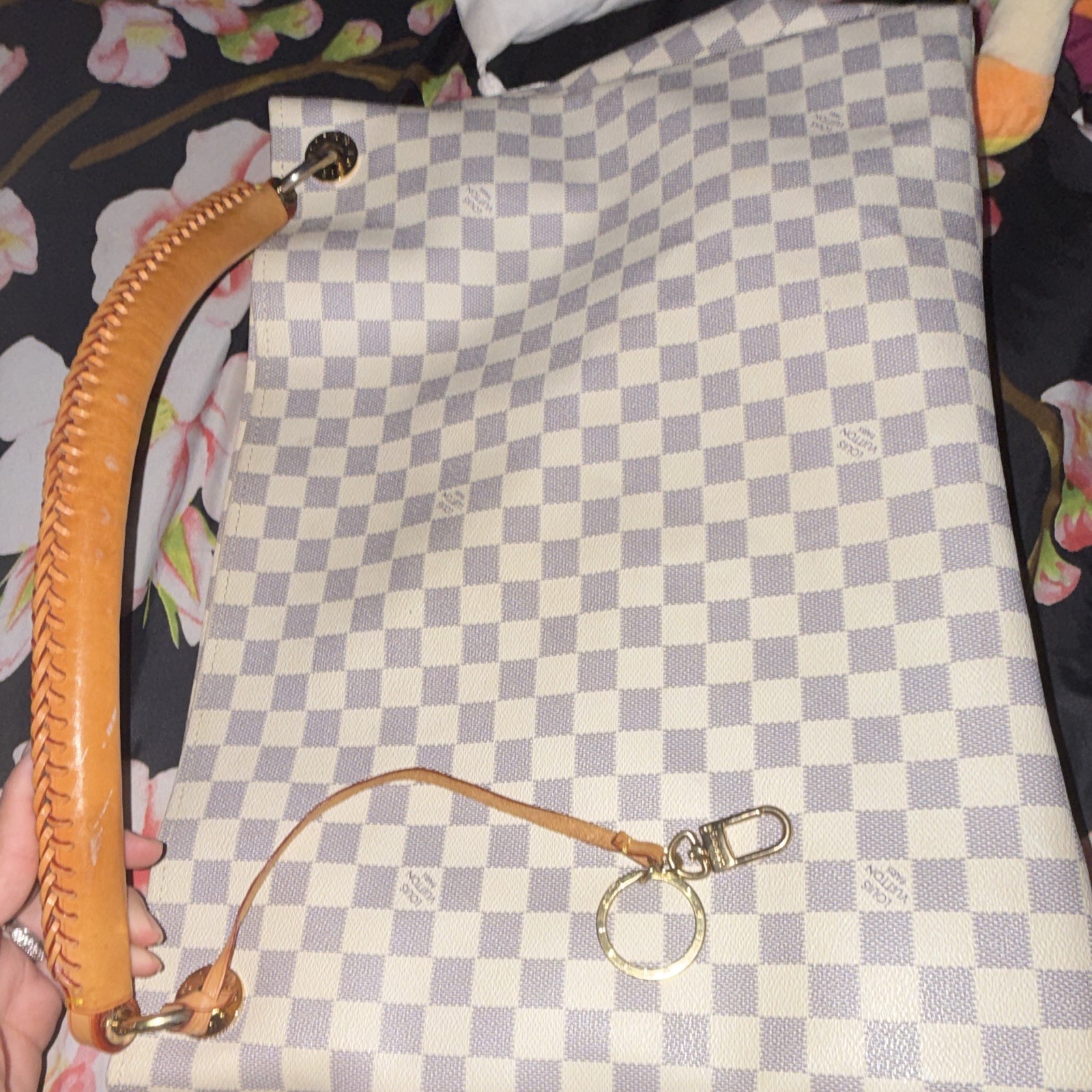 Louis Vuitton Damier Azur White/Blue Shoulder Bag Gold Hardware Zip, Charm