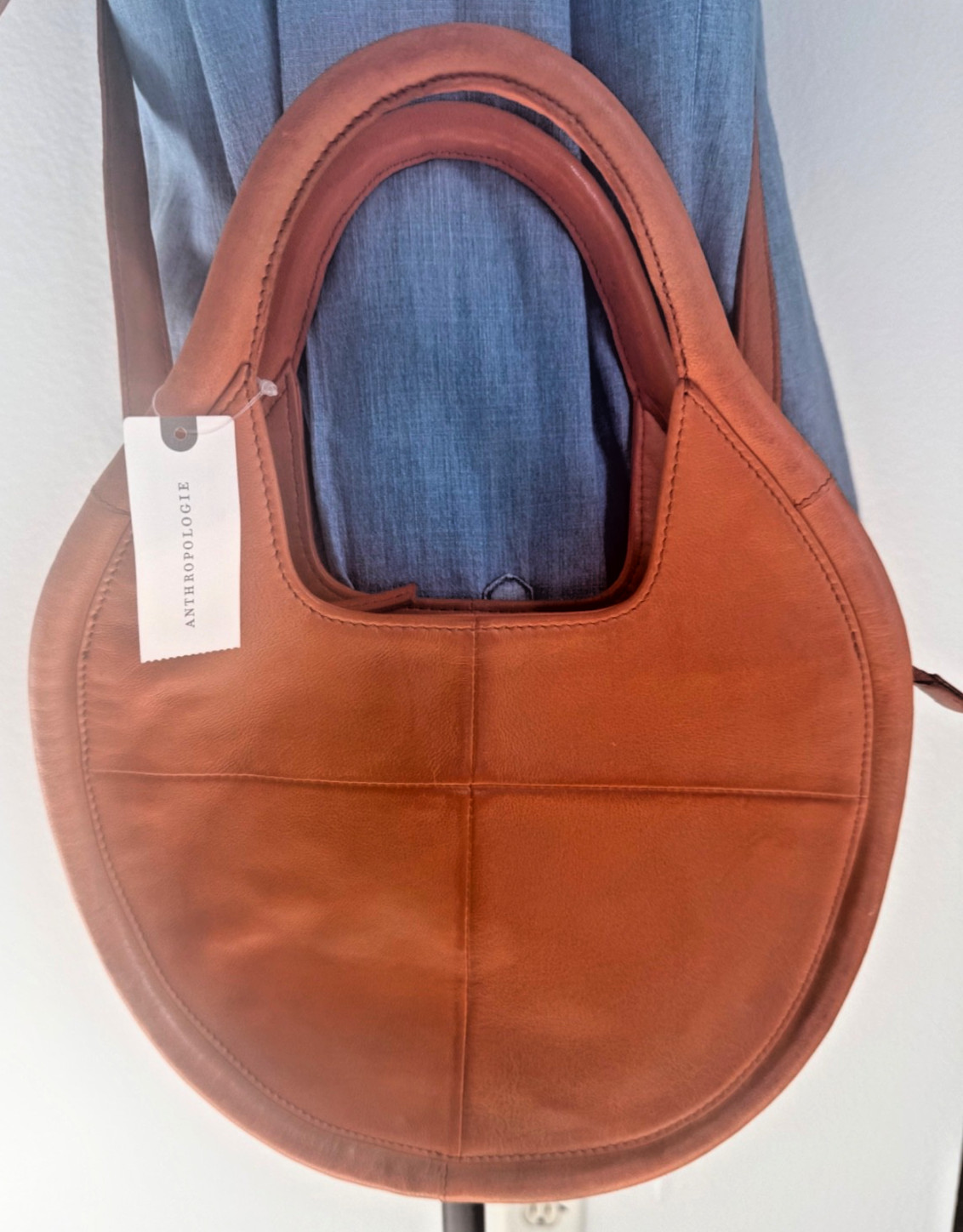 Anthropologie Julien Leather Round Tote Bag Orange/Brown Crossbody Sheep Leather