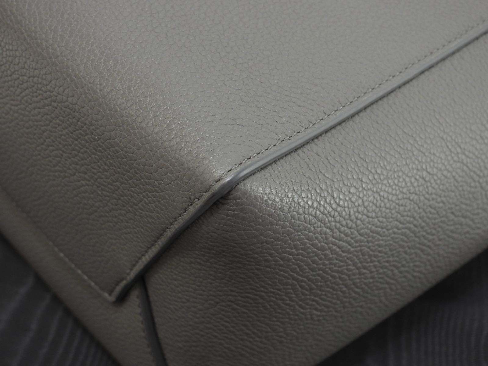 Celine Sangle Bucket Small Gray Leather Semi Shoulder Bag Grained Calfskin Gold