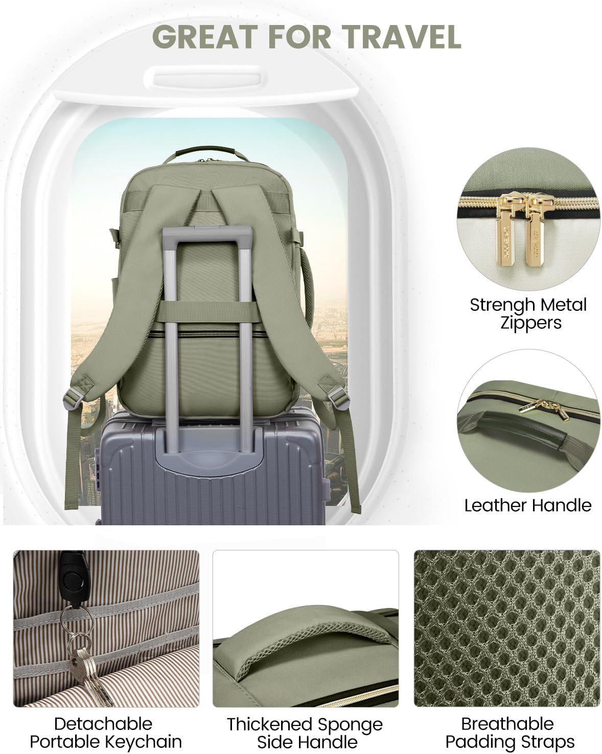 40L Travel Backpack for Women & Men, Airline Approved Carry on Luggage with 3 Pa