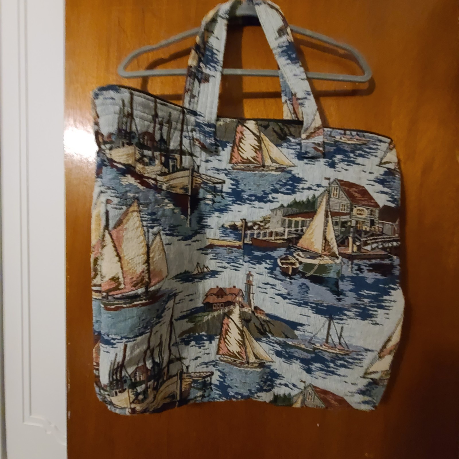 Handmade Harbor Scenery Shoulder Tote Bag