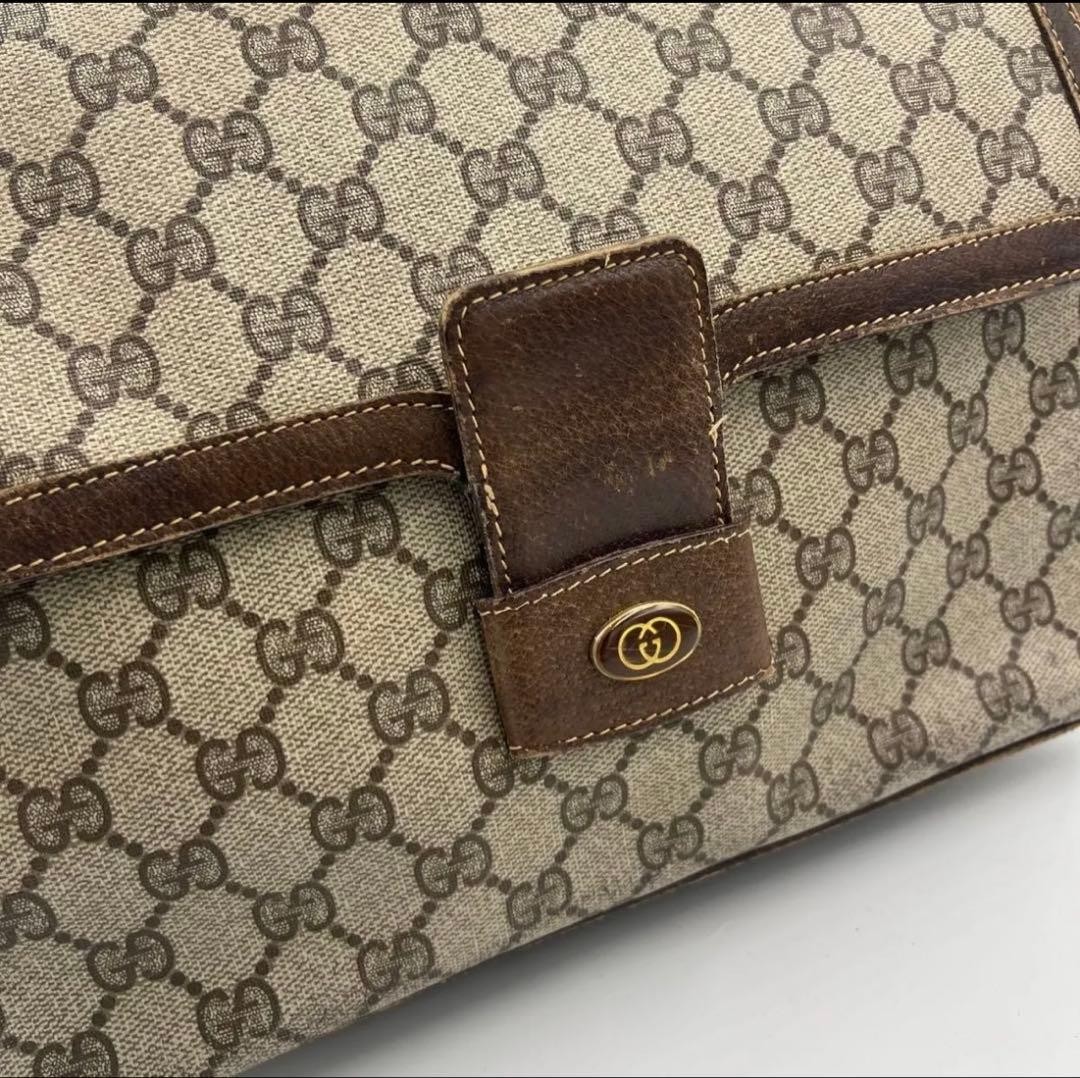 GUCCI Vintage GG Supreme PVC Flap Shoulder Bag Beige Brown 27x21cm Authentic