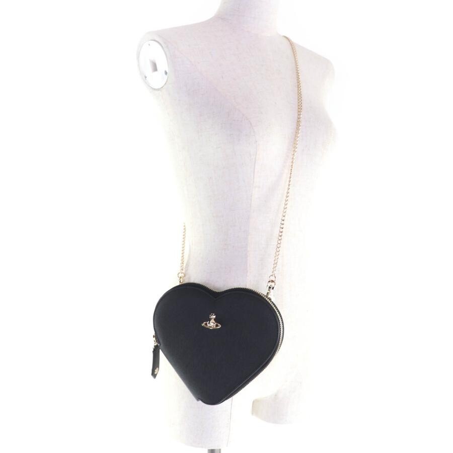 Vivienne Westwood SAFFIANO NEW HEART Shoulder Bag Leather Black Womens Orb Chain