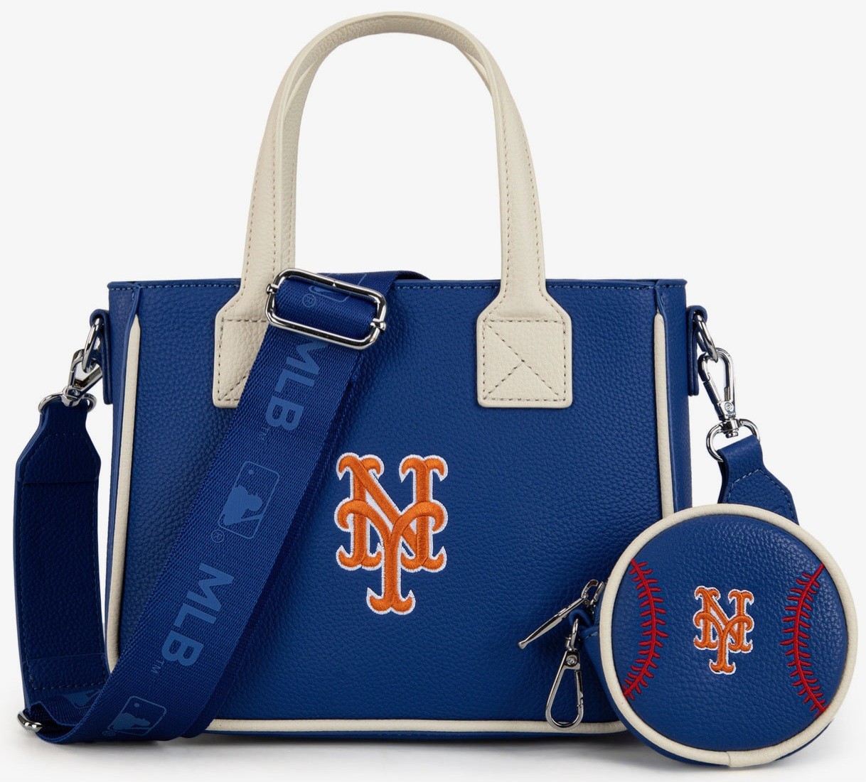 MLB New York Mets Team Tote / Crossbody With Bag With Baseball Coin Pouch