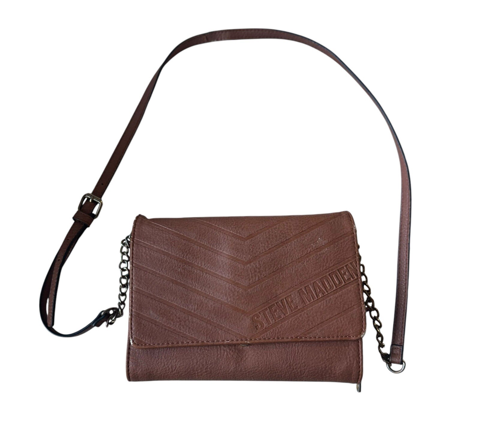 Steve Madden Brown Adjustable Crossbody Bag Credit Card Purse Faux Leather