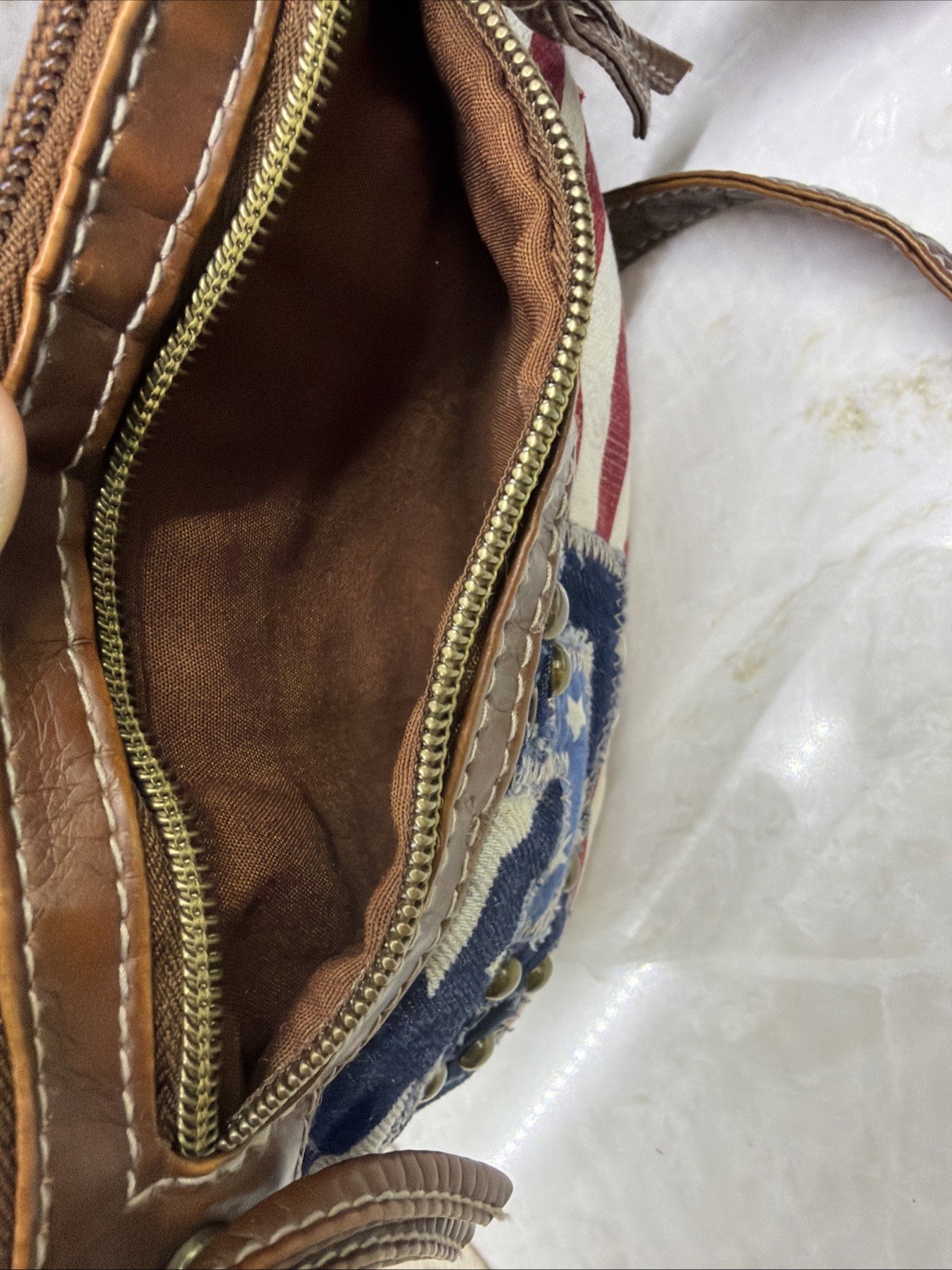 Unionbay American Flag Shoulder Bag Red White Blue Brown Leather Stars 8×6