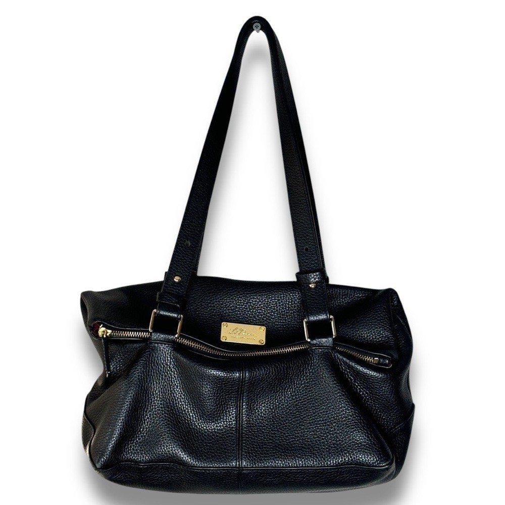 L.L. Bean Freeport Maine Black Pebble Leather Fold Over Shoulder Bag Purse