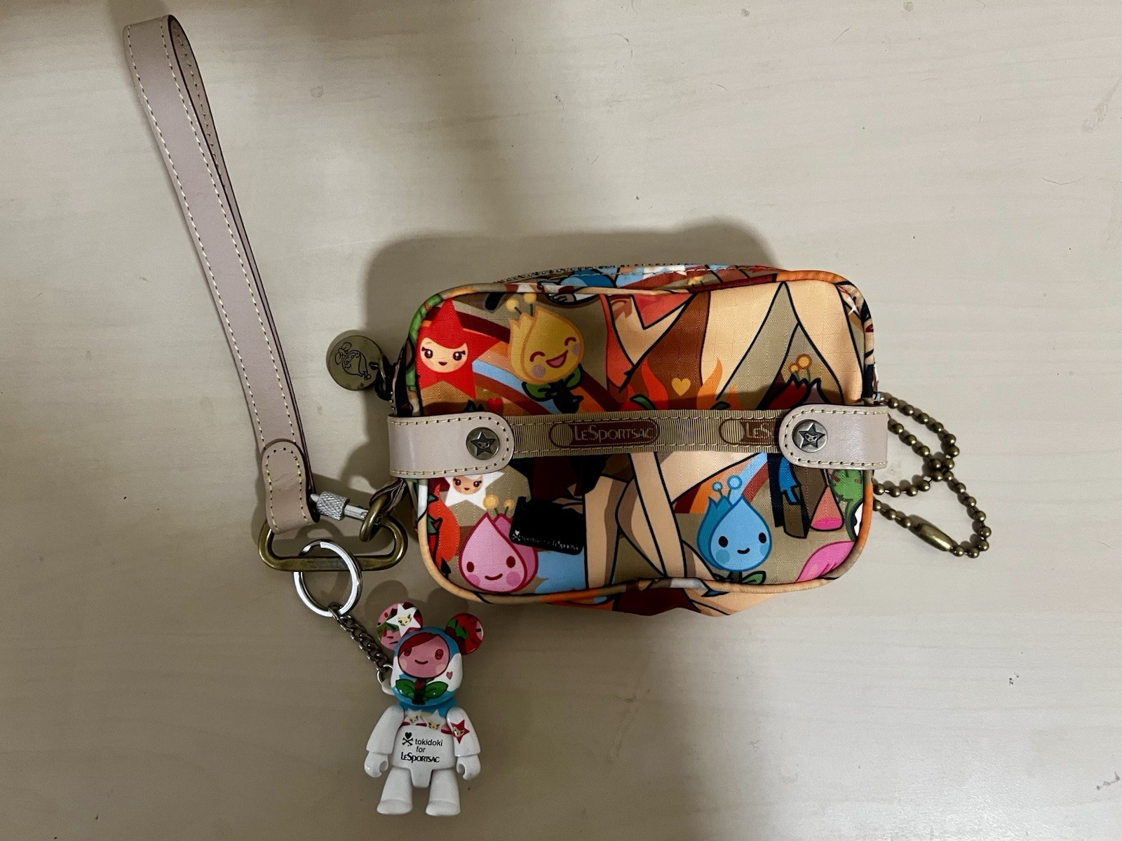 Pre-owned 2006 Lesportsac x Tokidoki Small Wristlet Pouch with Strap and Charm