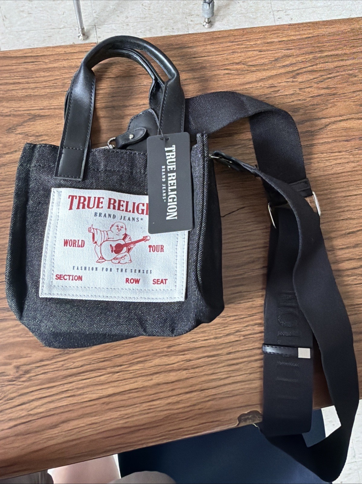 True Religion Denim Crossbody Mini Tote Purse Shoulder Bag Adjustable Strap