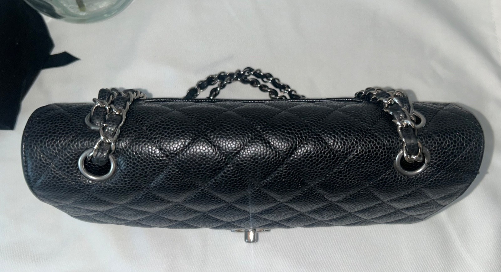 CHANEL Medium Classic Double Flap Caviar Leather Quilted Handbag Black