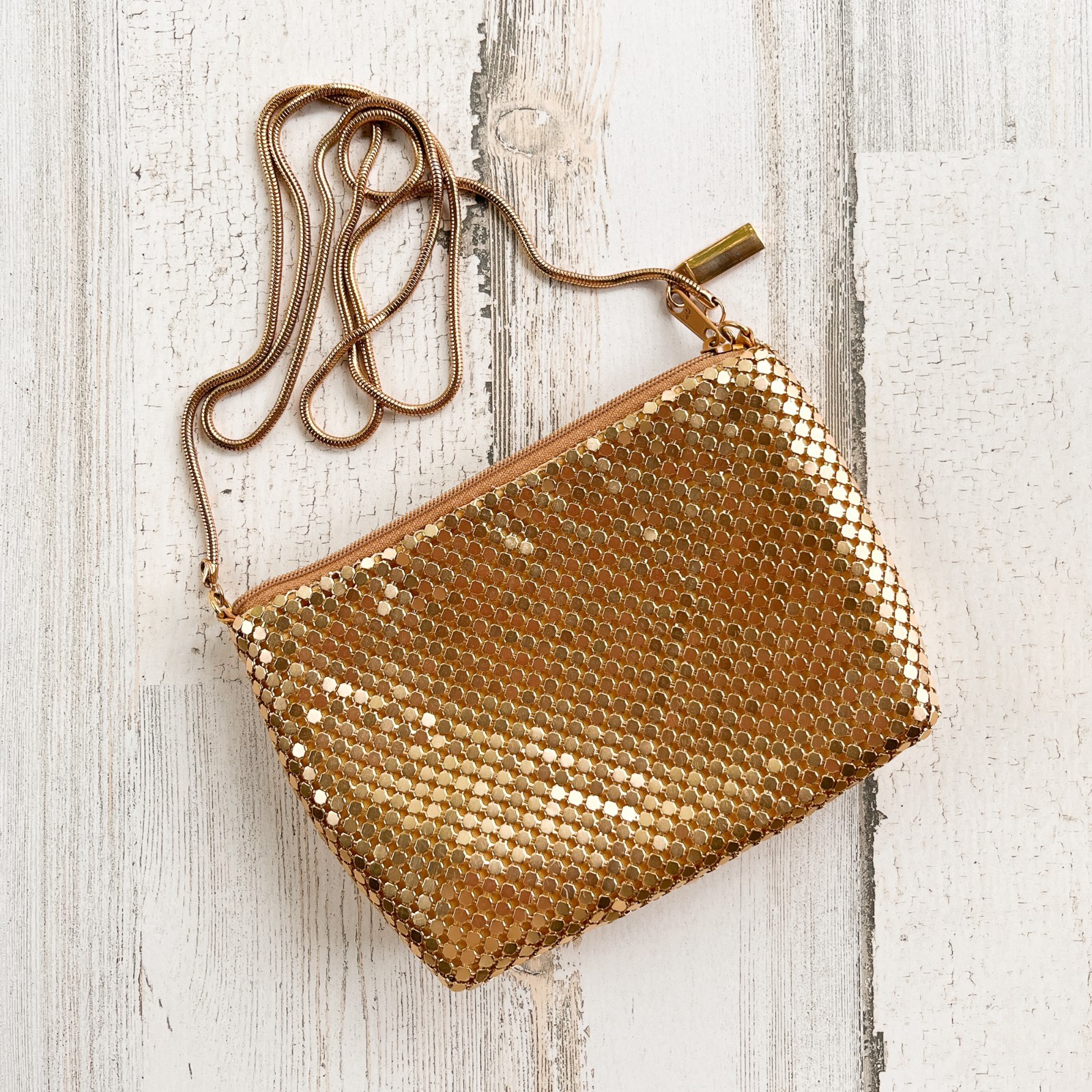 Vintage Gold Metal Purse Evening Crossbody Wedding Clutch Prom Formal Ball