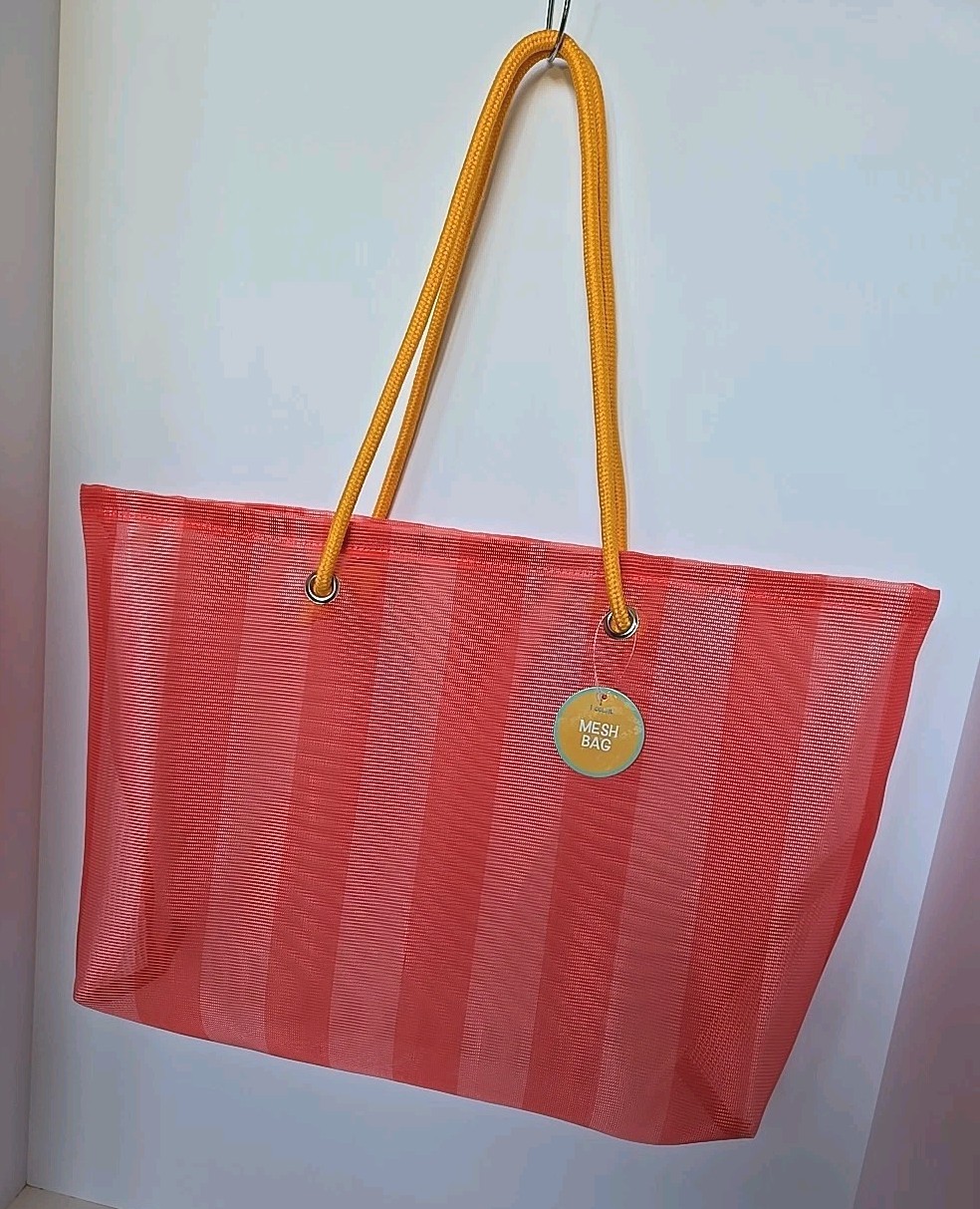 5 Pack Two-toned Striped Mesh Beach Bag Large Tote Approx 20″W x 15″H Summer