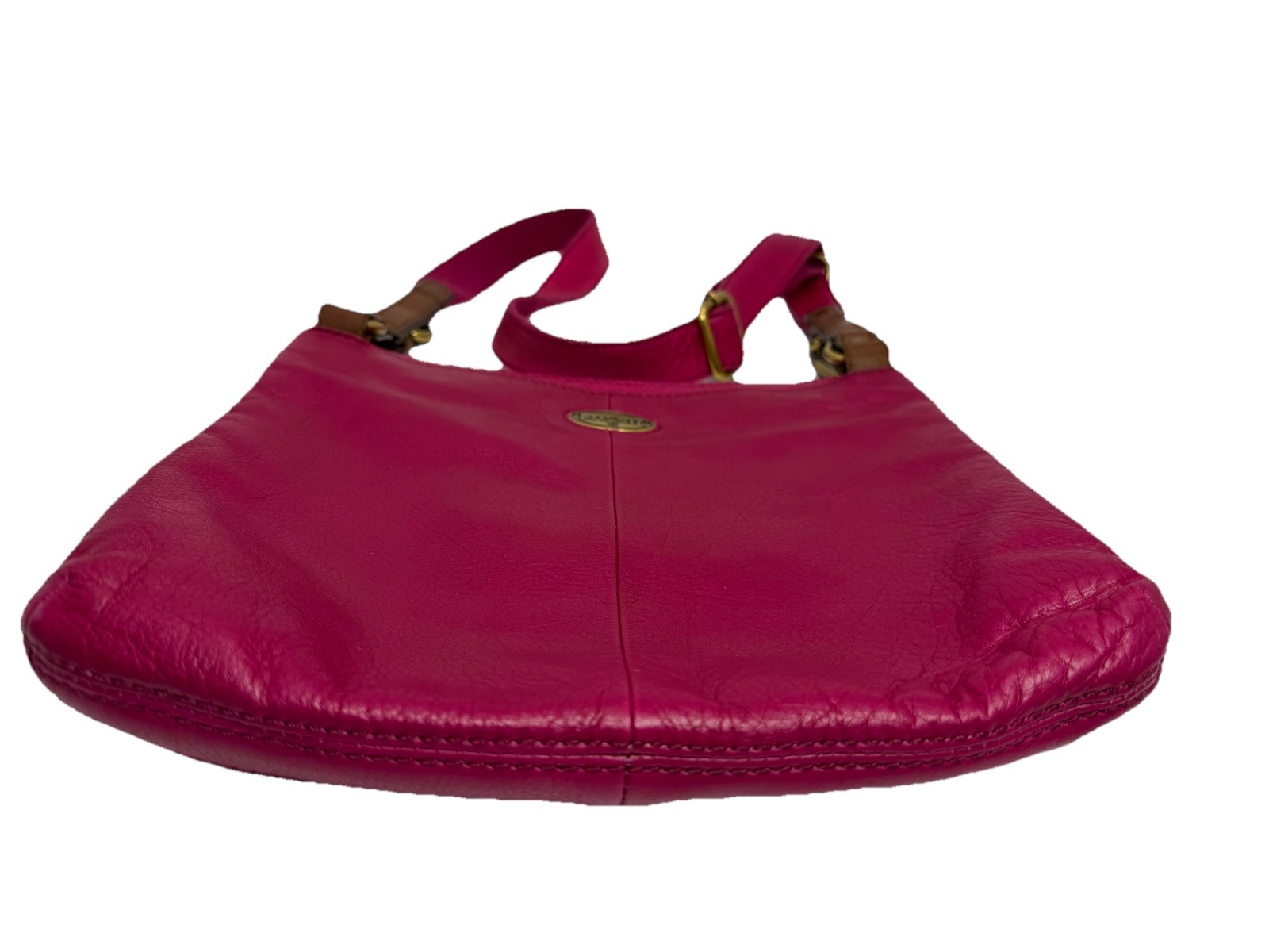 Fossil Explorer Triple Zip Crossbody Bag In Magenta Pink Leather Brass Hardware