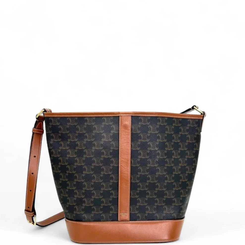 Celine Triomphe Bucket Bag Mediun Brown Black Triomphe (zz071526a1r)