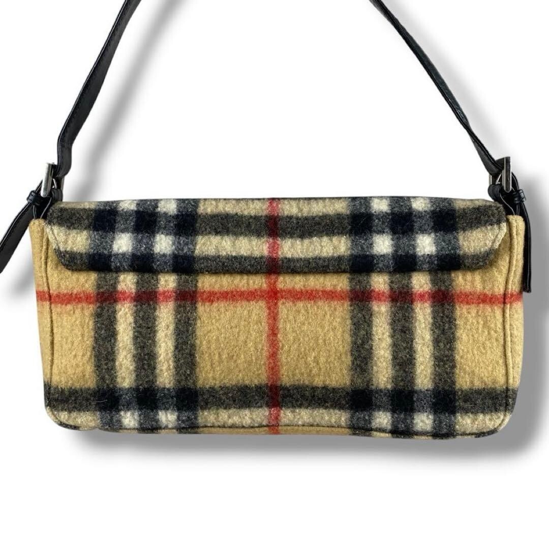 Burberry Blue Label Nova Check Wool Pochette Shoulder Bag Beige Women 27.5cm