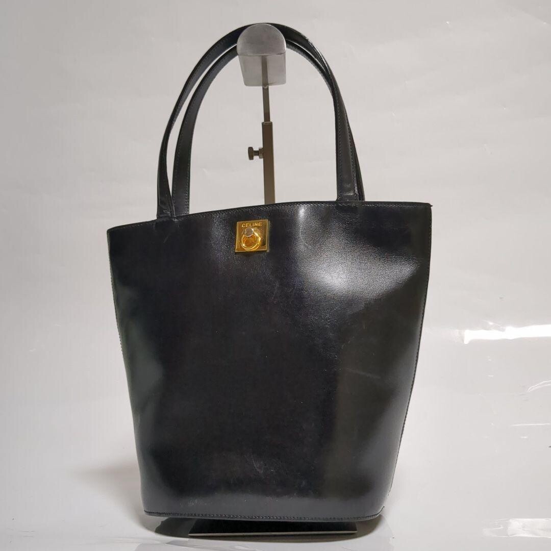 CELINE Tote bag Leather Black Vintage Authentic From Japan