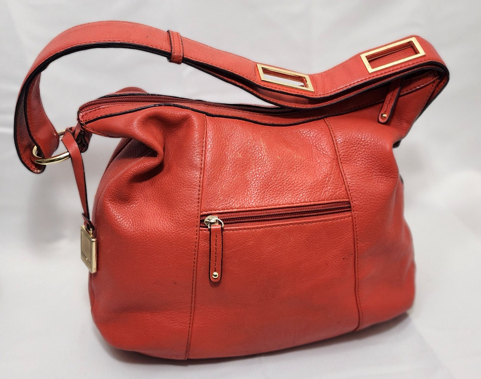 Tignanello Pebbled Leather Shoulder Bag – Vibrant Coral / Orange