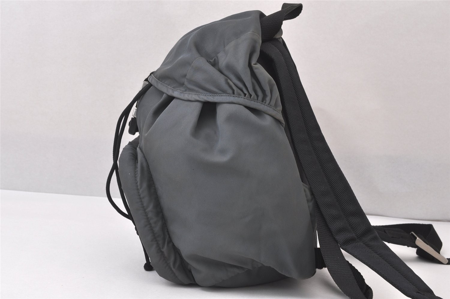 Authentic PRADA Vintage Nylon Canvas Drawstring Backpack Purse Gray 662AA