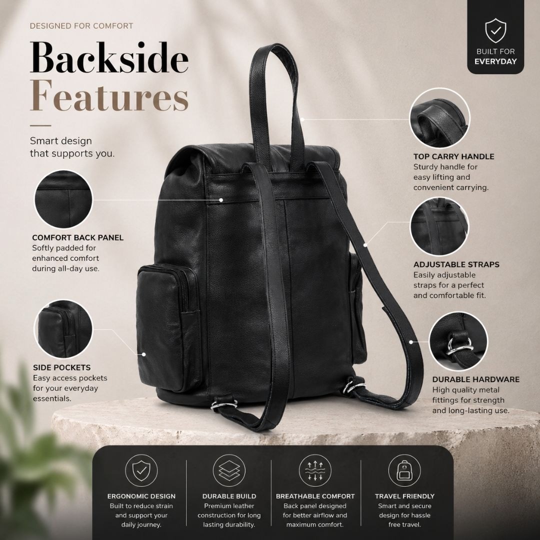 HL80510BLACK – Leather Backpack Handcrafted