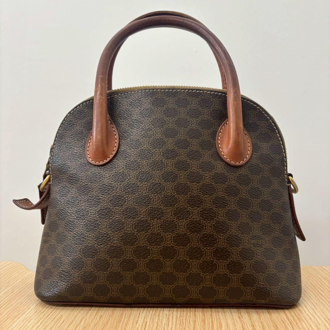 Celine Vintage Macadam Mini Boston Bag Handbag PVC Leather Brown from Japan