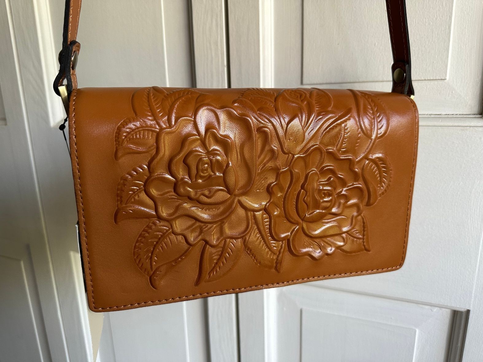 NWT $199 Patricia Nash Burn Rose Toolling Kent Cognac Crossbody