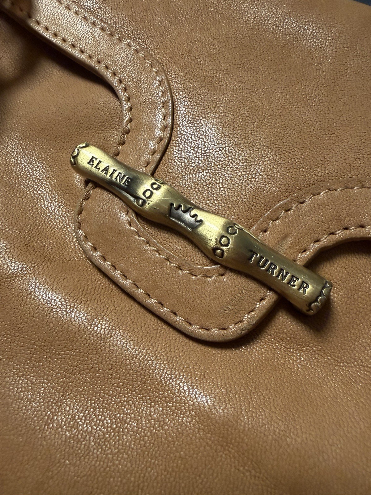 Elaine Turner Brown Leather Shoulder Bag Tortoise Chain Gold Hardware
