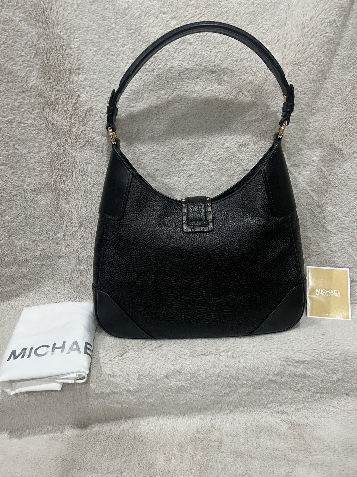 Timeless Michael Kors Black Studded Buckle Accent Shoulder Bag for Women NWOT