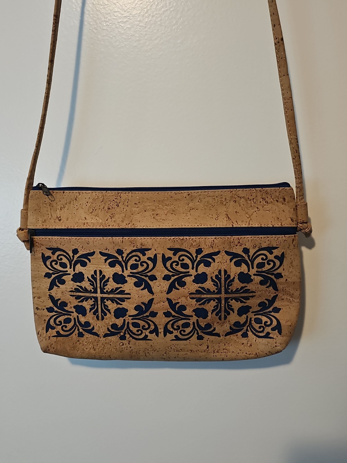 Natural Cork Purse With Blue Cobalt Portugal Tile Inspired Cutouts