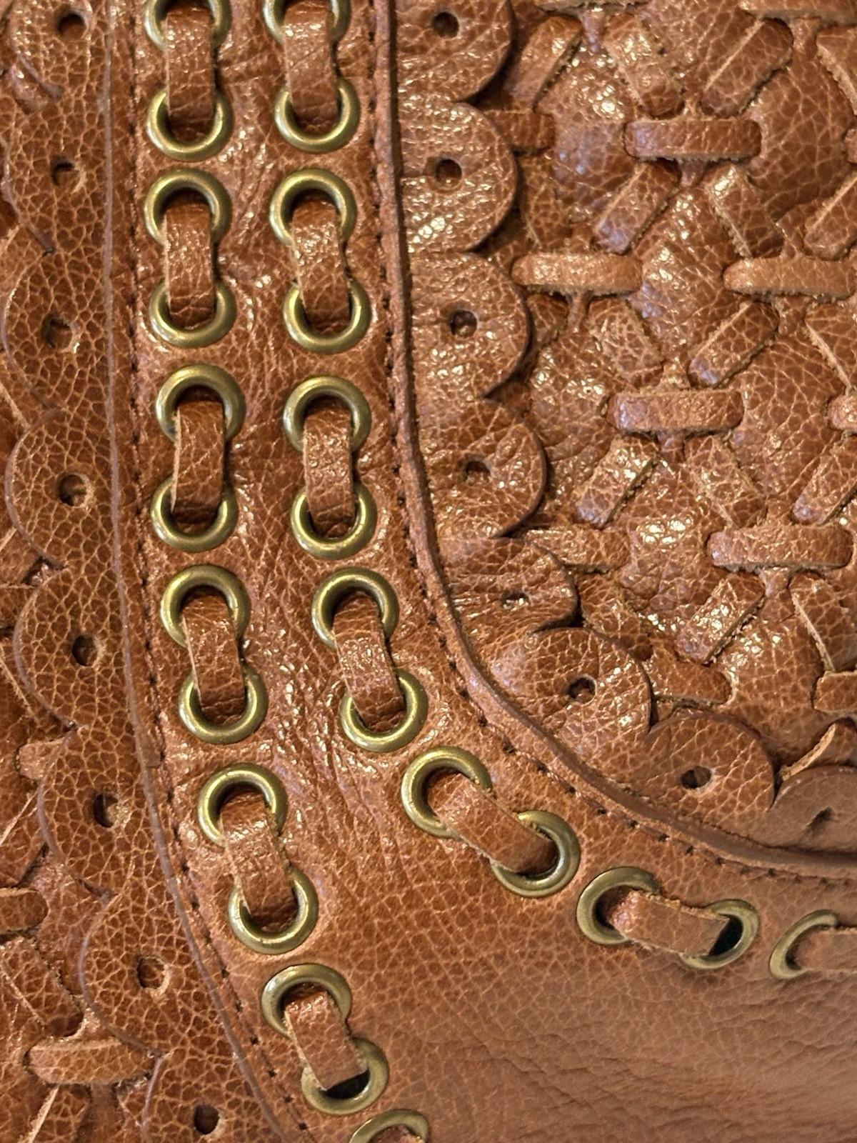 Isabella Fiore Brown Leather Gold Studs Large Hobo Shoulder Bag w/BIG Tassels