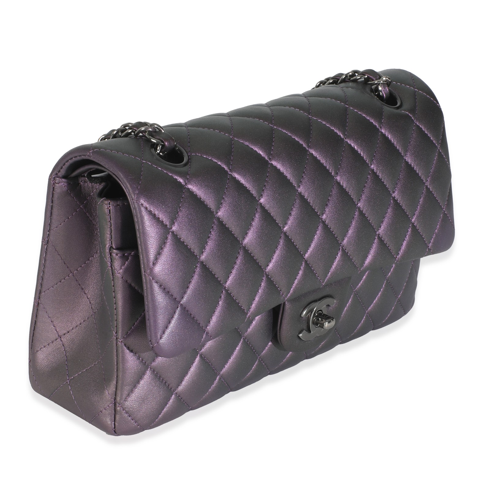 Chanel Purple Quilted Iridescent Lambskin Medium Classic Double Flap Bag