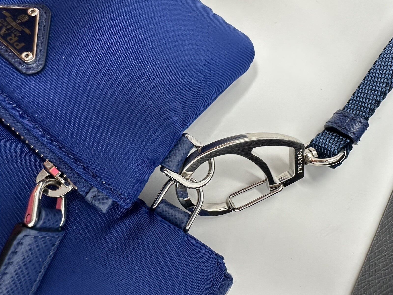 Authentic Prada Re Nylon Cellphone Case Lanyard 2 Pouch Blue Tessuto NIB