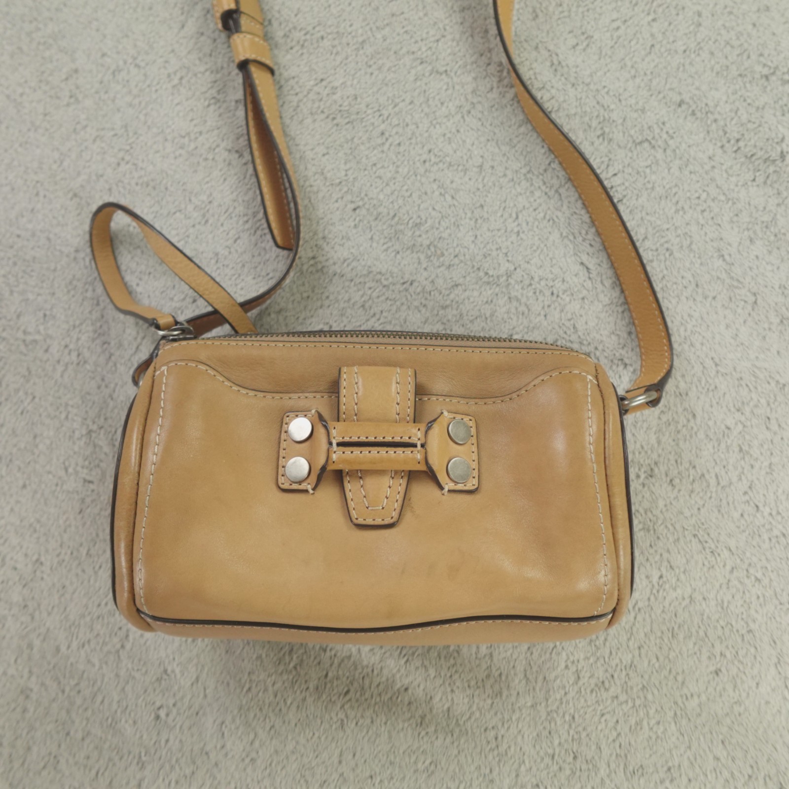 Frye Purse Leather Crossbody Mini Nora Barrel Taupe Beige Brown