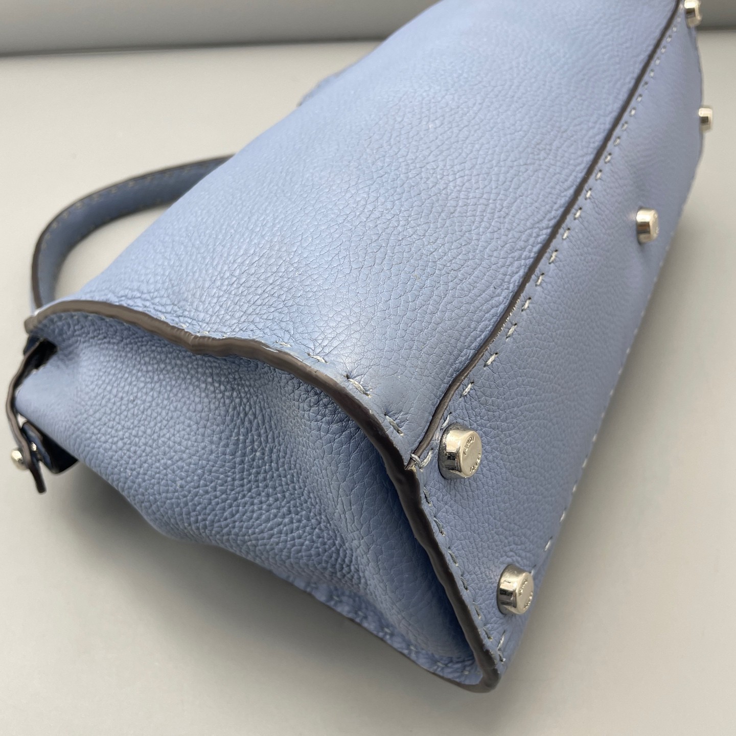 Auth Fendi Peekaboo Medium Light Blue Crossbody Bag/Shoulder Bag