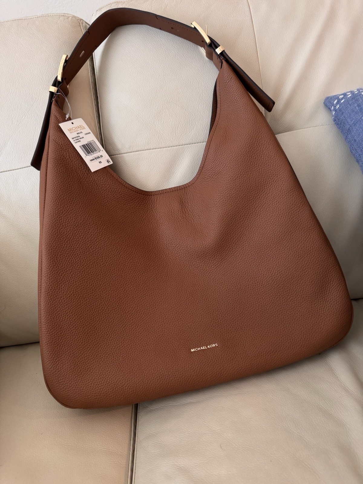 Michael Kors Large Nolita Hobo Shoulder Bag Brown Pebbled Finish Gold Hardware