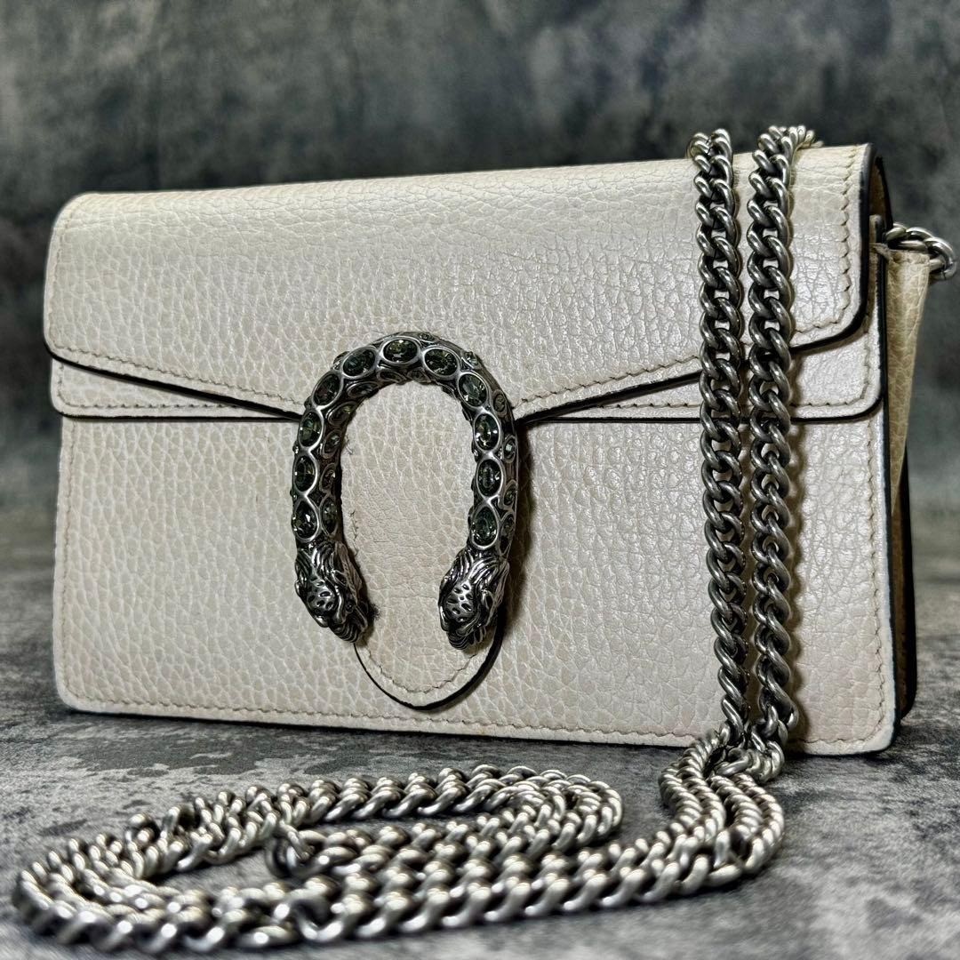 GUCCI Dionysus Ivory Leather Chain Shoulder Bag Women’s Crossbody Authentic