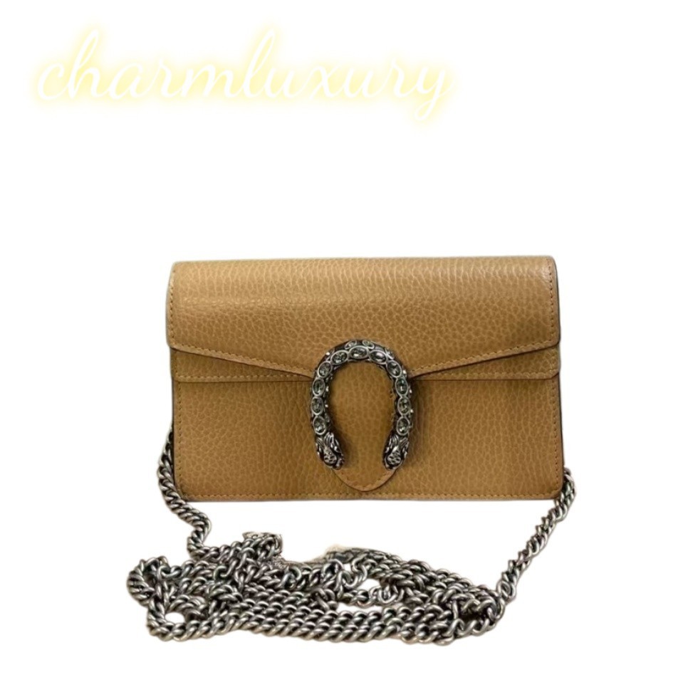 Gucci Dionysus Mini Chain Wallet Crossbody Bag Caramel Leather