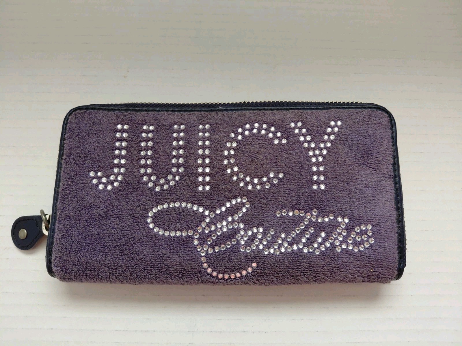 Juicy Couture Purple Velour Terry Zip Clutch Wallet Y2K Rhinestone Bling