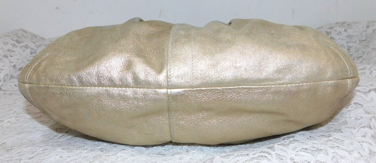 Coach Shimmer Metallic Gold Soft Pleated Goat Suede Belted Hobo Shoulder Bag