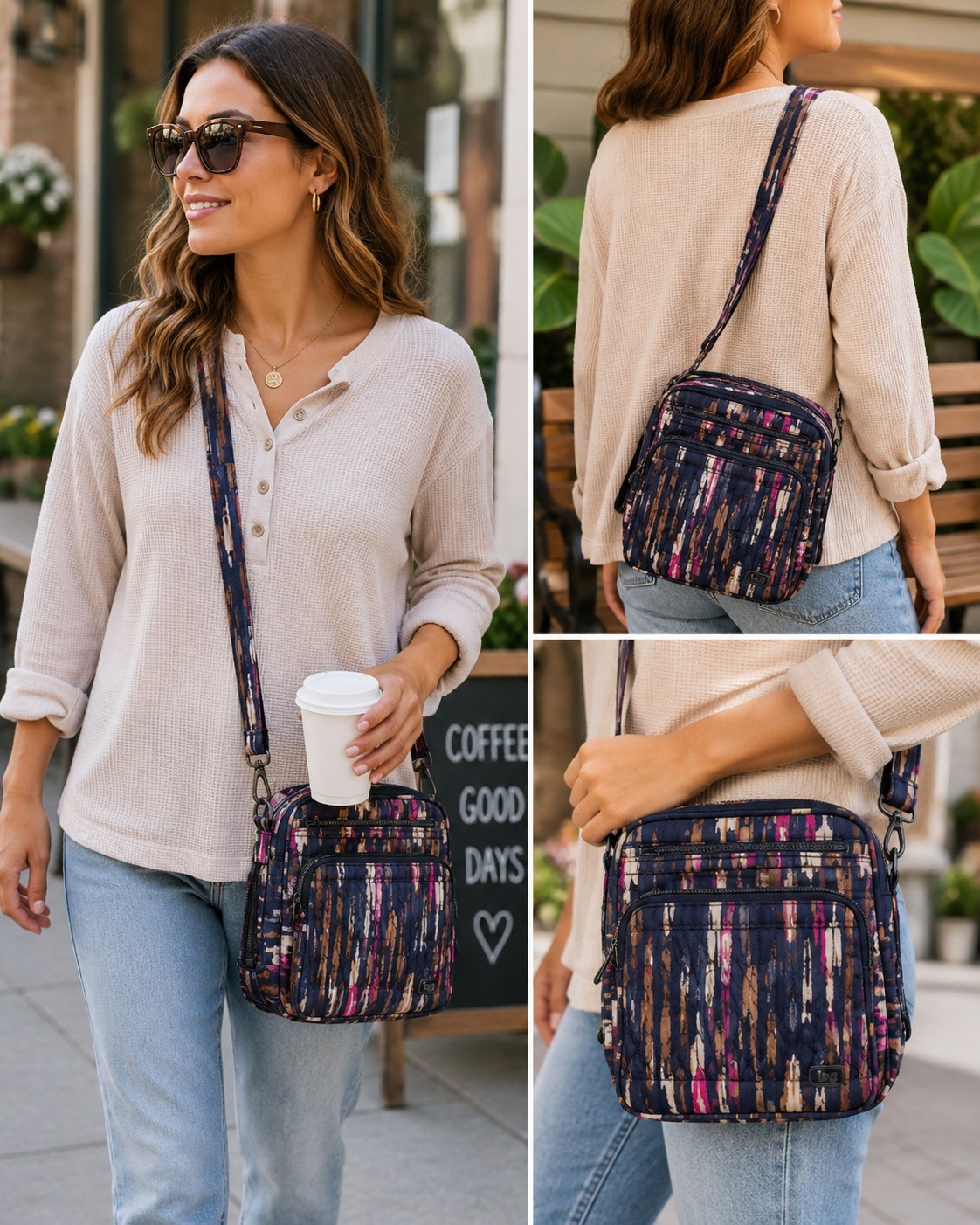 Lug Ranger Travel Crossbody Organizer Bag Adjustable Abstract Multicolor Quilted