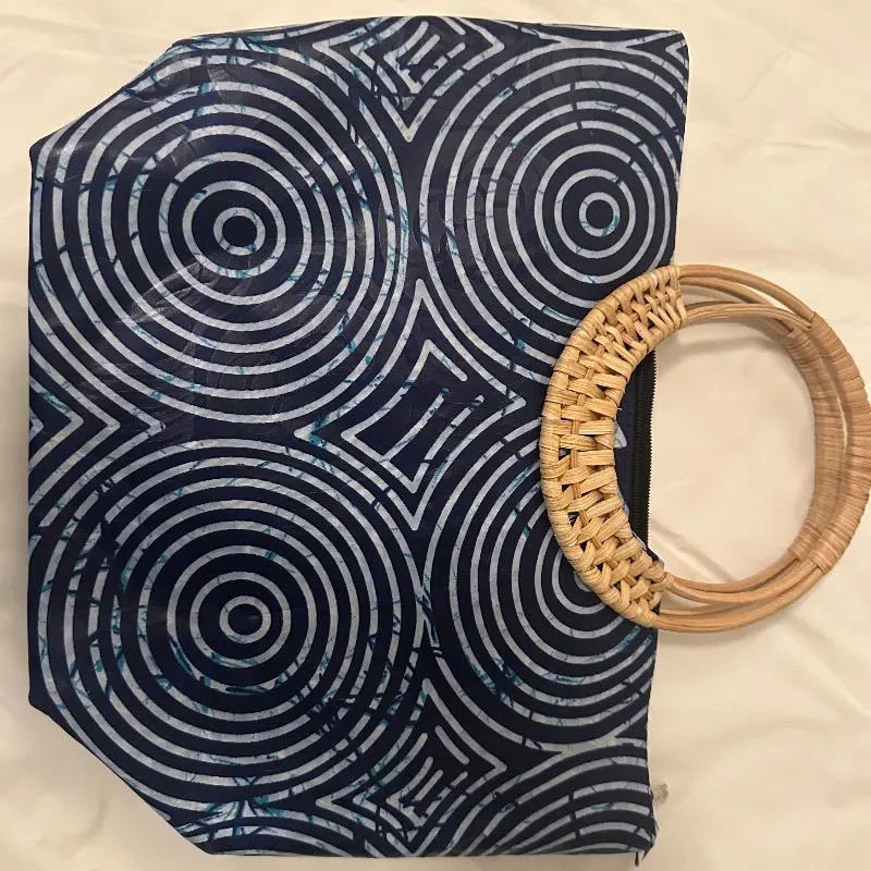 Indigo Blue & White Concentric Circle-Print Benin Purses