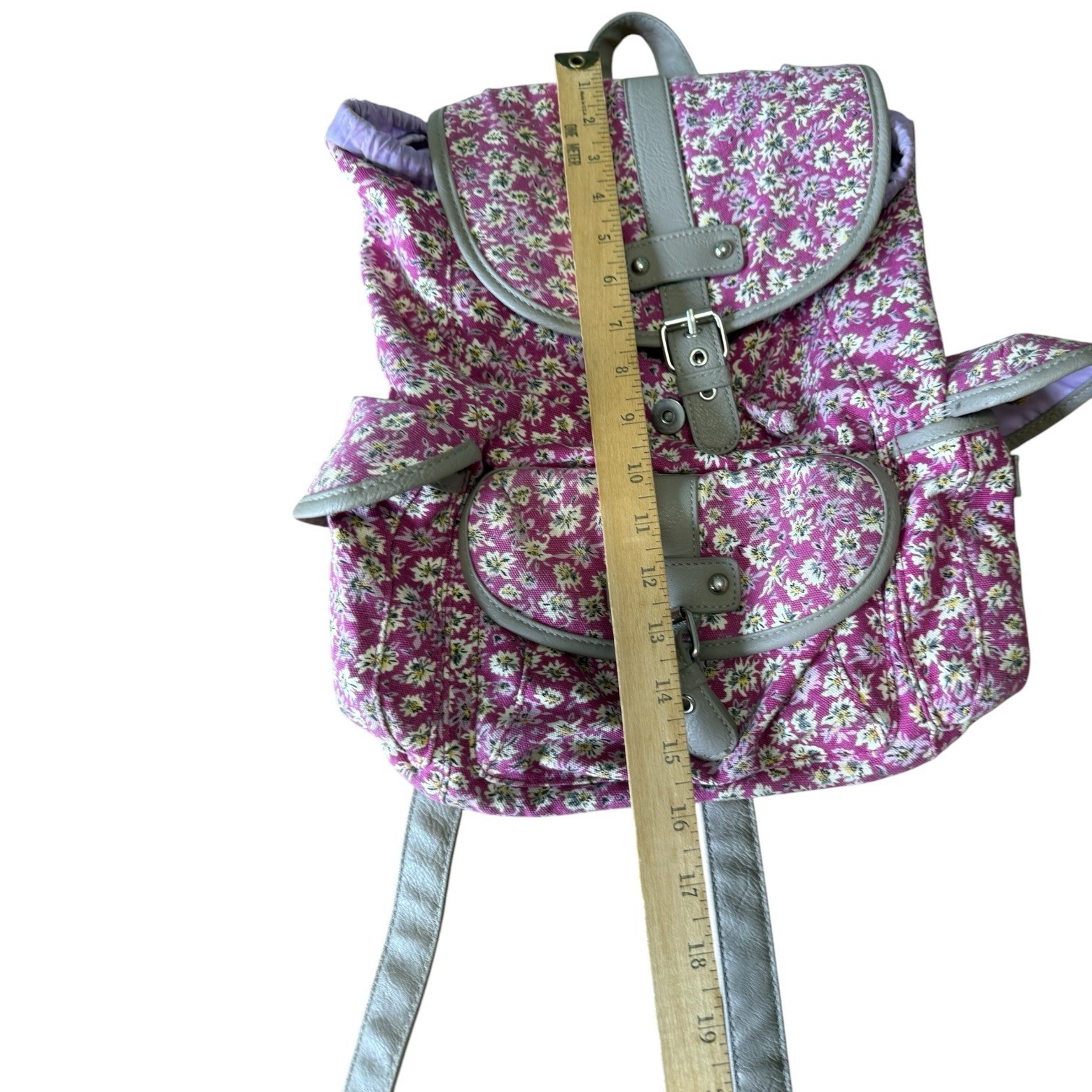 Candies Floral Backpack Cinch Snap Closure Bag Purple Vintage Retro pockets