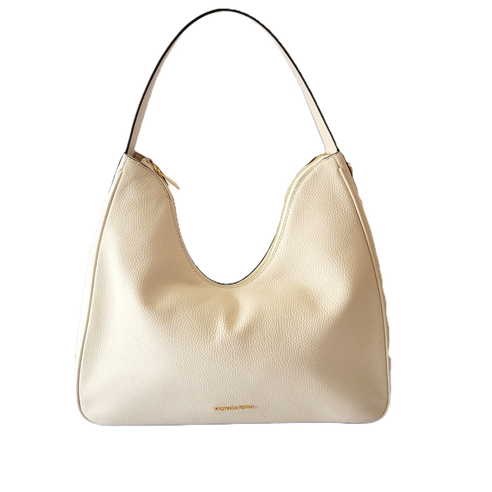 Michael Kors Nayla Medium Hobo Shoulder Bag Light Cream Pebbled Leather Handbag