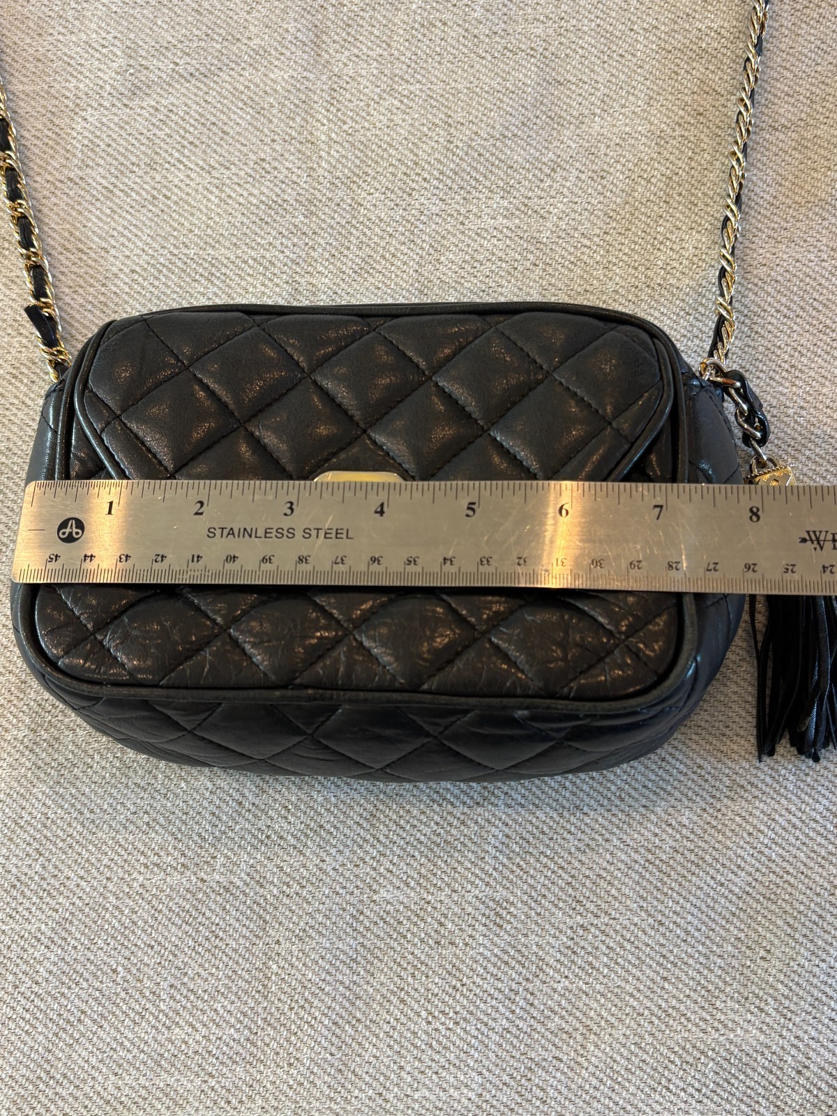 Vintage Jay Herbert New York Quilted Black Leather Crossbody Camera Bag Tassel