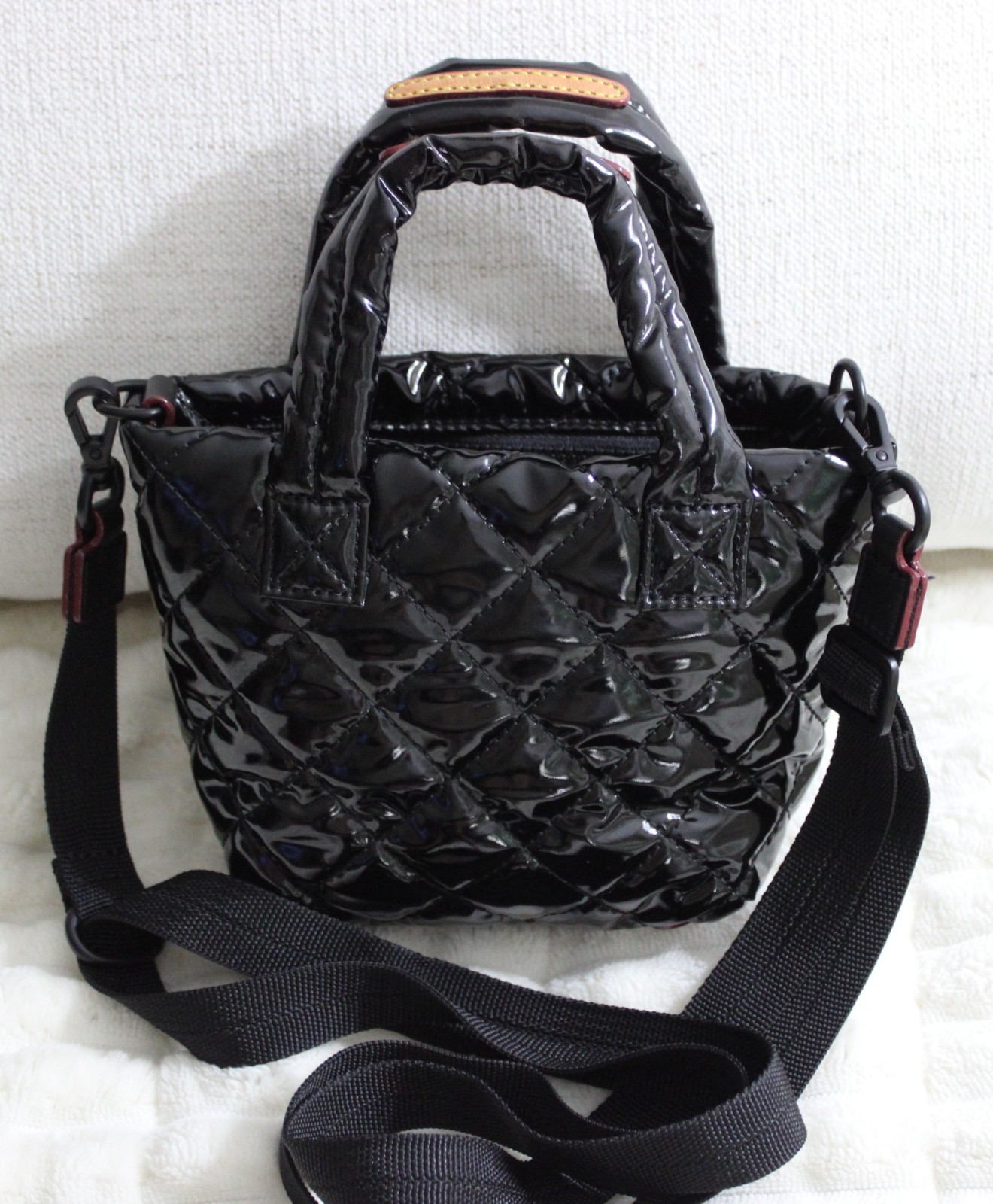 MZ Wallace Petite Mini Metro Tote Deluxe Black Lacquer Crossbody Bag Purse NWT